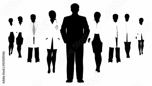 Silhouette of a group of doctors and a manager standing together in a professional setting image | eps vectors