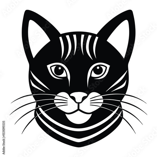Cute black cat face vector illustration with funny eyes.