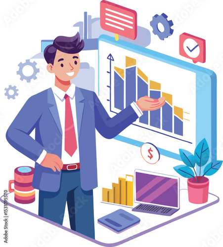 Businessman presenting data analysis and financial trends
