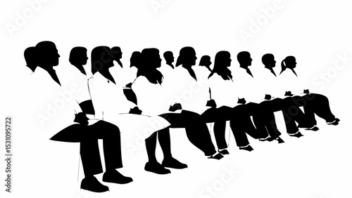 Silhouette image showing a group of people sitting in a row, likely at a conference or presentation | eps vectors
