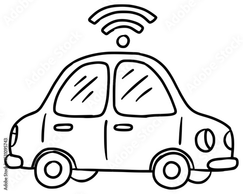 Smart Car with Roof Antenna Hand Drawn Sketch Line Art Clip Art