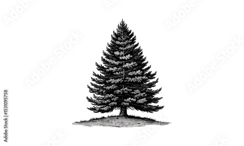 Pine tree vector illustration, forest nature, tree silhouette, outdoor landscape, woodland plants, evergreen species, natural habitat, scenic environment, botanical elements.