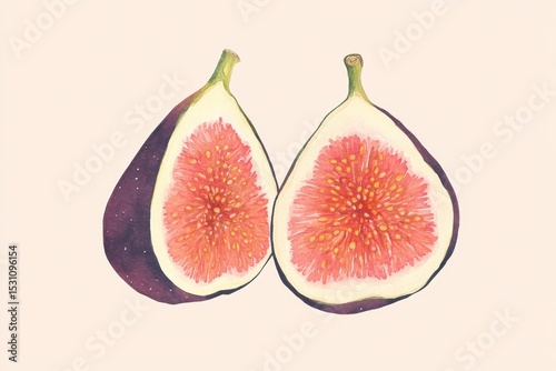 Vibrant and juicy fig halves revealing their sweet interior under soft lighting