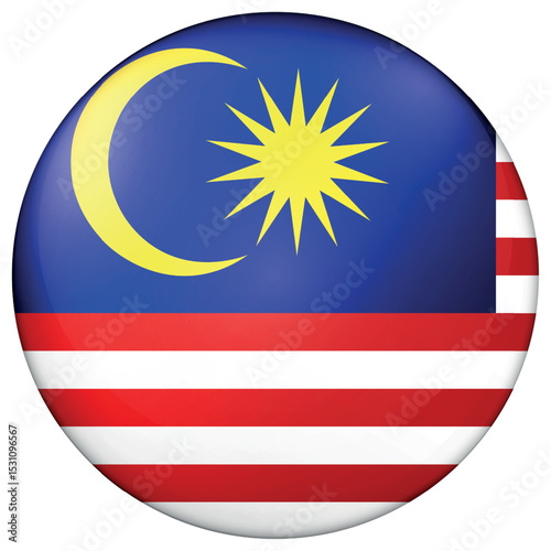 Glass light ball with flag of Malaysia. Round sphere, template icon. Malaysian islands national symbol. Glossy realistic ball, 3D abstract vector illustration. Big bubble.