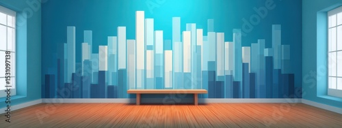 Surreal paper cut-out style financial chart floating in empty room