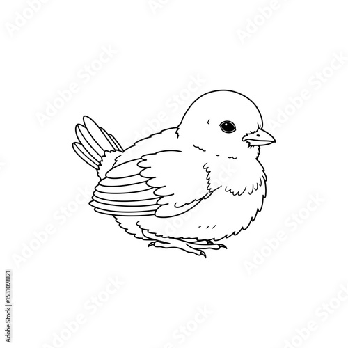 Lined Icon of Baby Bird Resting with Tail Up and Neck Tucked