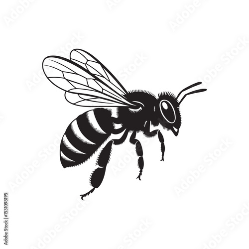 Bee flying black color vactor