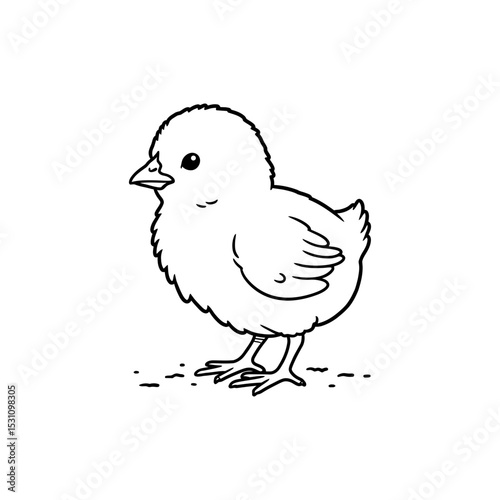 Lined Icon of Chick on Ground with Slightly Tilted Beak