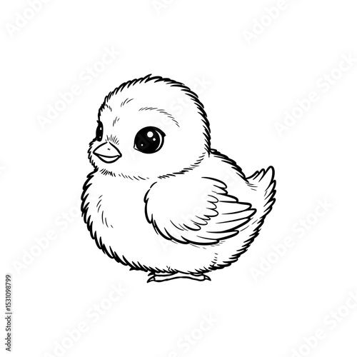 Lined Icon of Fluffed Chick Tilting Backward