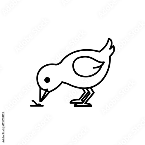 Lined Icon of Chick Pecking Down with Beak Touching Ground