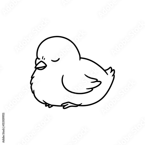 Lined Icon of Resting Baby Chick with Eyes Shut