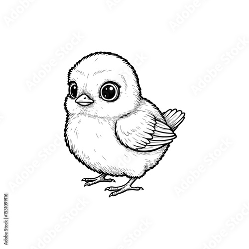 Lined Icon of Puffed-Up Bird with Wide Alert Eyes