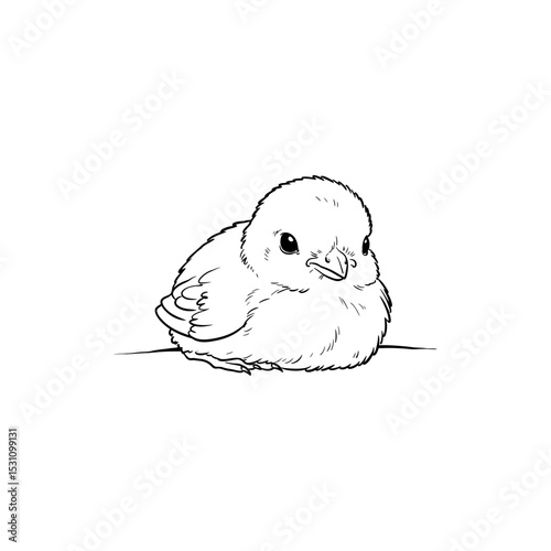 Lined Icon of Baby Bird Resting on Ground with Head Facing Front