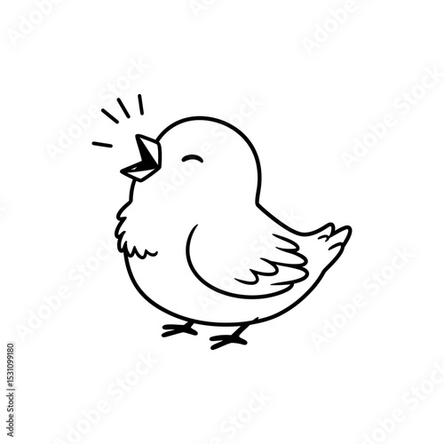 Lined Icon of Baby Bird with Short Beak Chirping and Head Turned Back