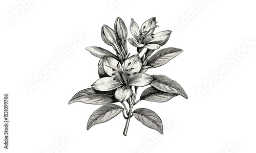 Podolepis Aristata Flowers Engraving Vintage Vector Illustration, botanical art, wildflower drawing, floral sketch, nature print, herbarium style, natural history illustration.