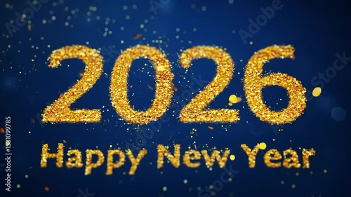 Golden glitter 2026 happy new year celebration greetings on navy blue background