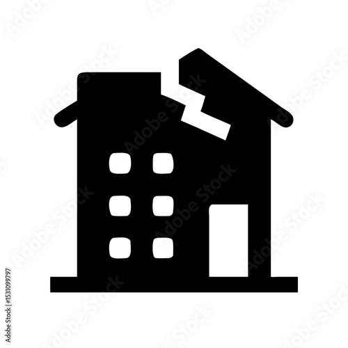 Icon of a damaged building to signify destruction or disrepair