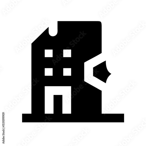 Icon of a damaged building to signify destruction or disrepair