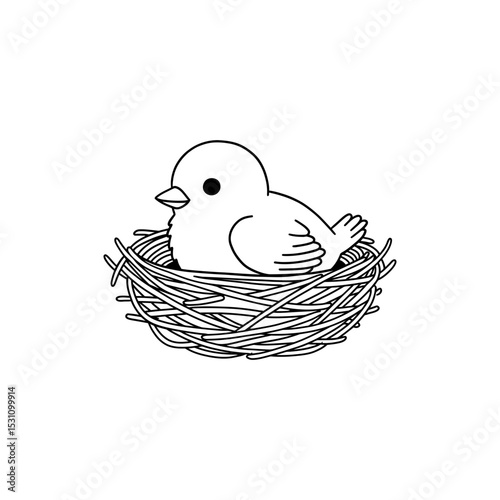 Lined Icon of Baby Bird Sitting Low in Nest