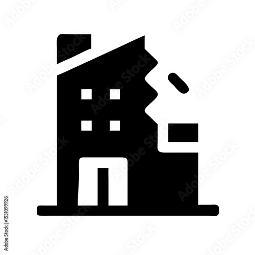 Icon of a damaged building to signify destruction or disrepair