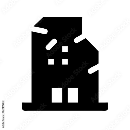 Icon of a damaged building to signify destruction or disrepair
