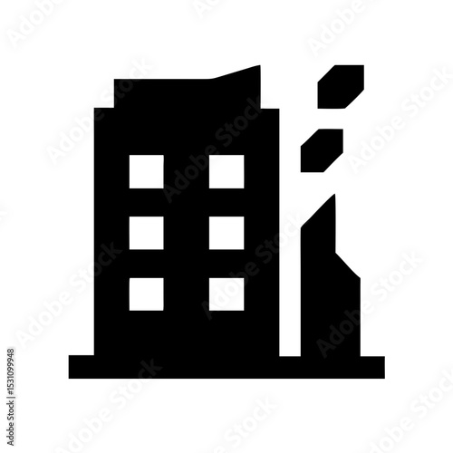 Icon of a damaged building to signify destruction or disrepair