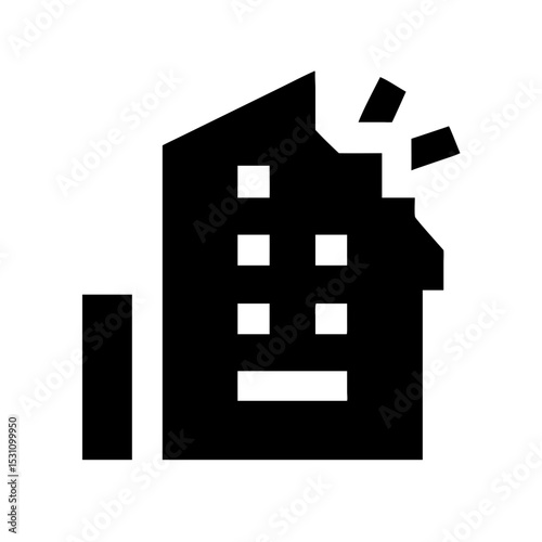 Icon of a damaged building to signify destruction or disrepair