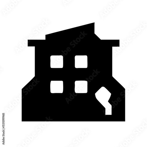 Icon of a damaged building to signify destruction or disrepair