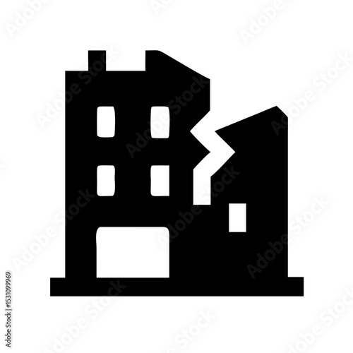 Icon of a damaged building to signify destruction or disrepair