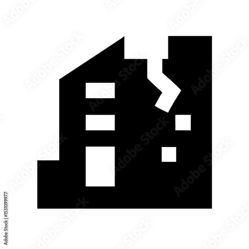Icon of a damaged building to signify destruction or disrepair
