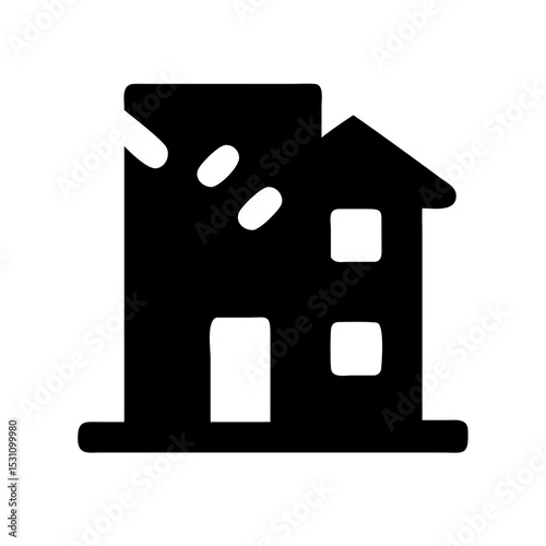 Icon of a damaged building to signify destruction or disrepair