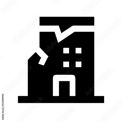 Icon of a damaged building to signify destruction or disrepair