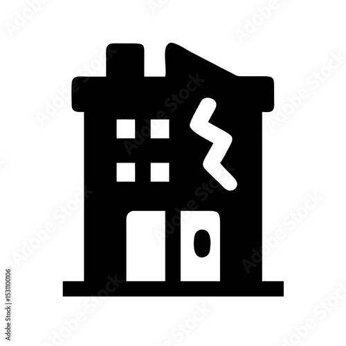 Icon of a damaged building to signify destruction or disrepair