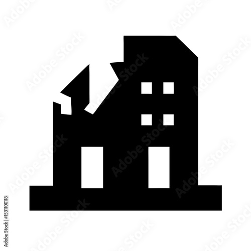 Icon of a damaged building to signify destruction or disrepair