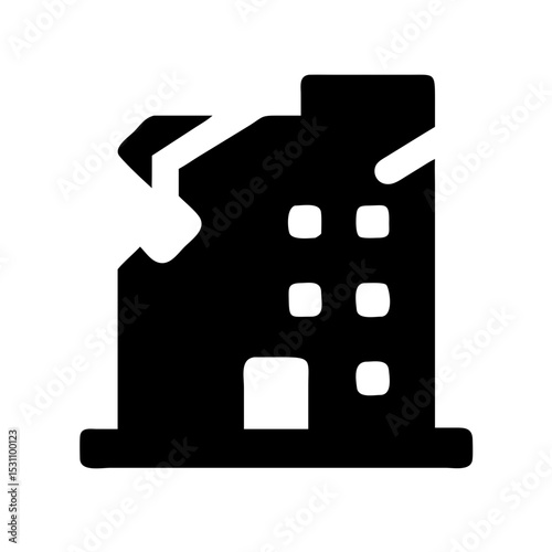 Icon of a damaged building to signify destruction or disrepair
