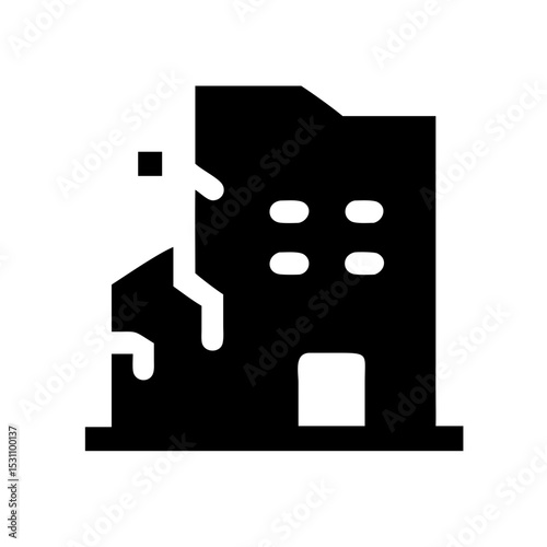 Icon of a damaged building to signify destruction or disrepair