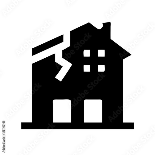 Icon of a damaged building to signify destruction or disrepair