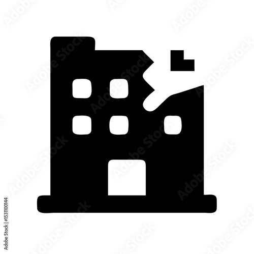 Icon of a damaged building to signify destruction or disrepair