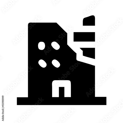 Icon of a damaged building to signify destruction or disrepair