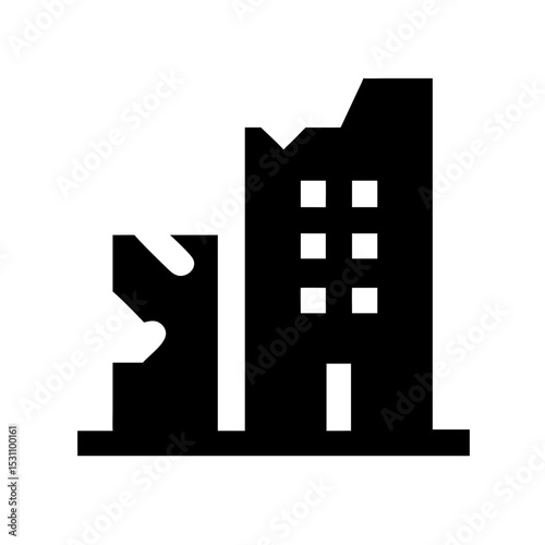 Icon of a damaged building to signify destruction or disrepair