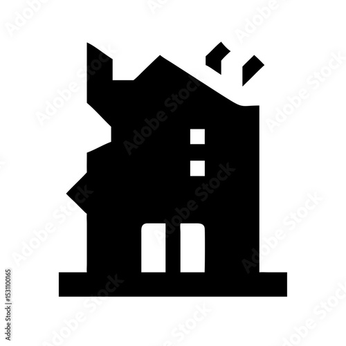 Icon of a damaged building to signify destruction or disrepair