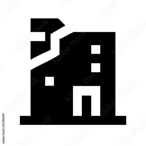 Icon of a damaged building to signify destruction or disrepair