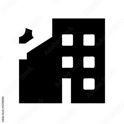 Icon of a damaged building to signify destruction or disrepair
