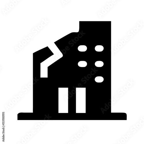 Icon of a damaged building to signify destruction or disrepair