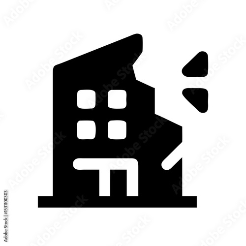 Icon of a damaged building to signify destruction or disrepair