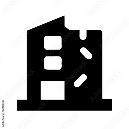 Icon of a damaged building to signify destruction or disrepair