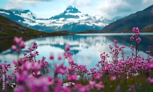 Alpine Lake Serenity Breathtaking Mountain View with Wildflowers