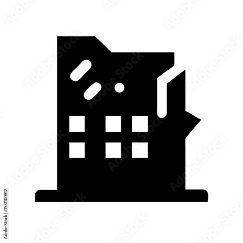 Icon of a damaged building to signify destruction or disrepair
