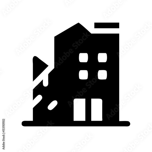 Icon of a damaged building to signify destruction or disrepair