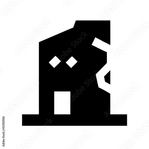 Icon of a damaged building to signify destruction or disrepair